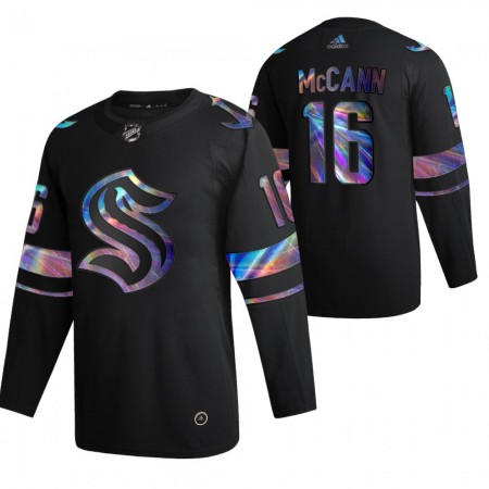 Seattle Kraken Jared McCann 16 2021-22 Iriserend holografisch Zwart Authentic Shirt - Mannen